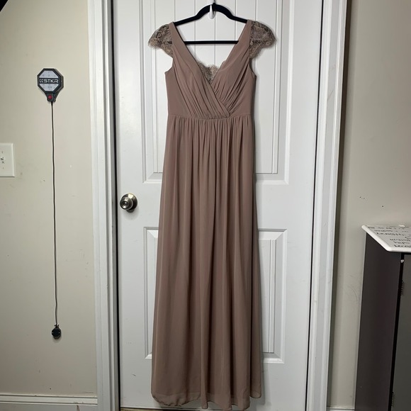 BHLDN Jenny Yoo lace mocha mousse bridesmaid maxi dress size 2 wedding guest - Picture 2 of 9